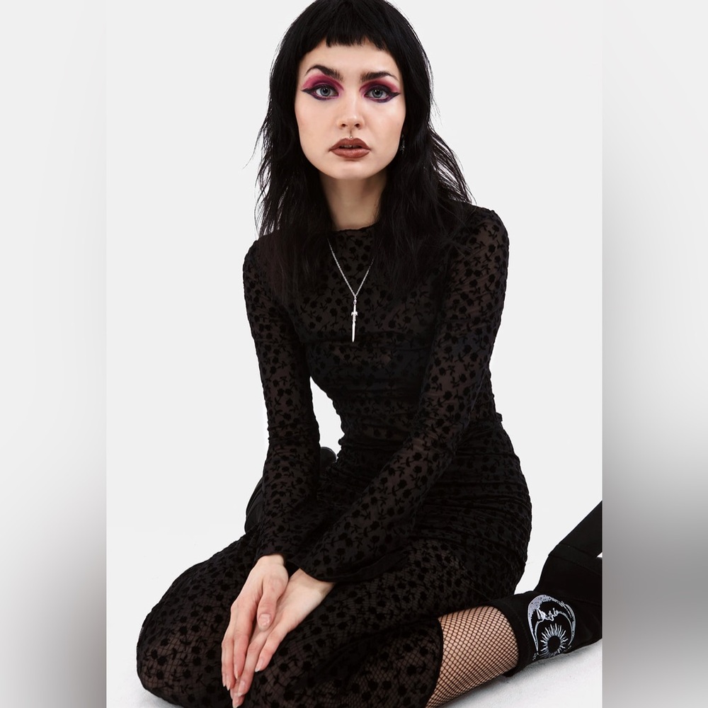 Disturbia Lovespell Flocked Mesh Midi Skirt US 6 / UK 10 - Picture 5 of 6